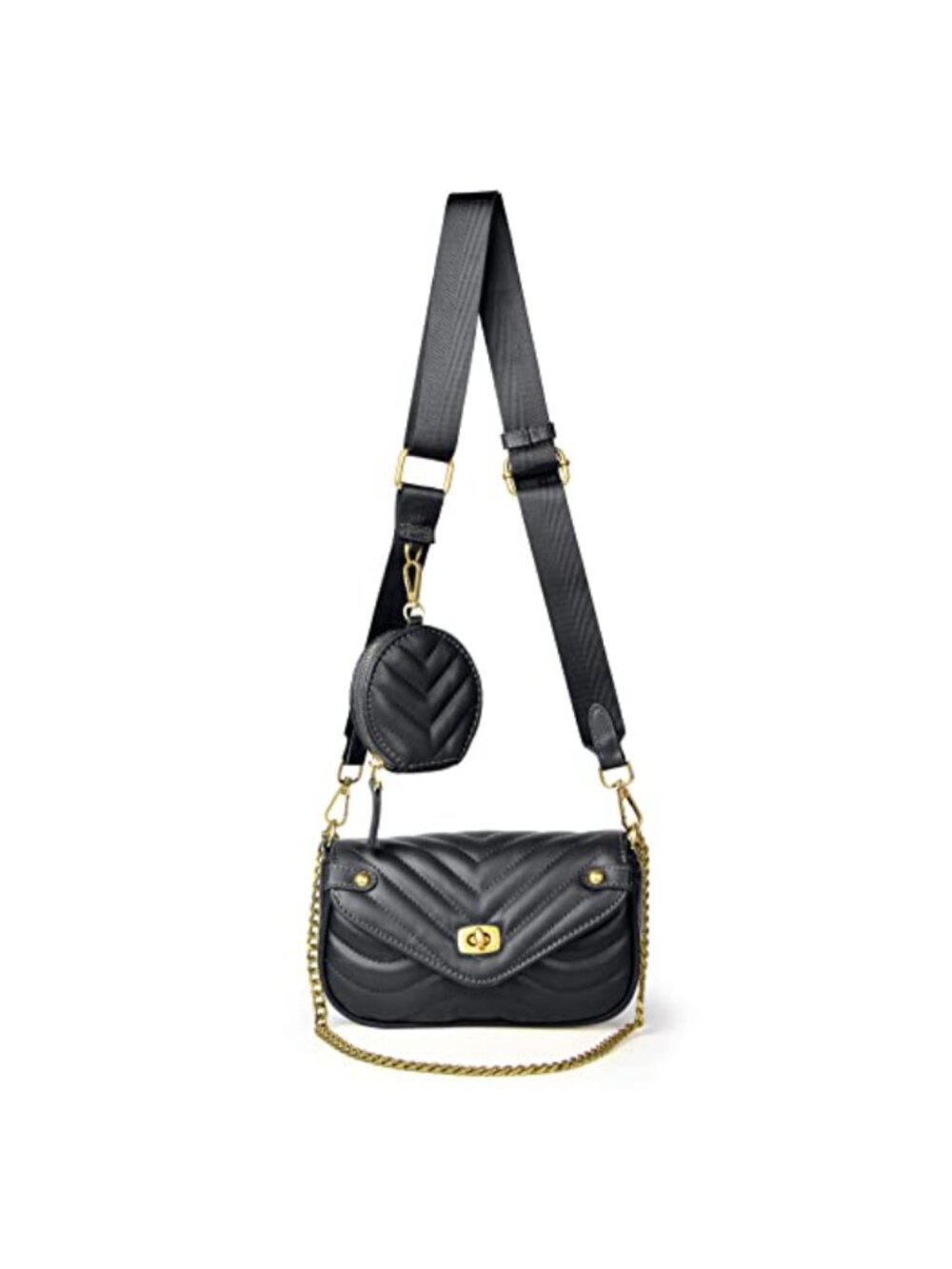 Small PU Leather Crossbody Purse Set 2pc Quilted Chain Shoulder Bag